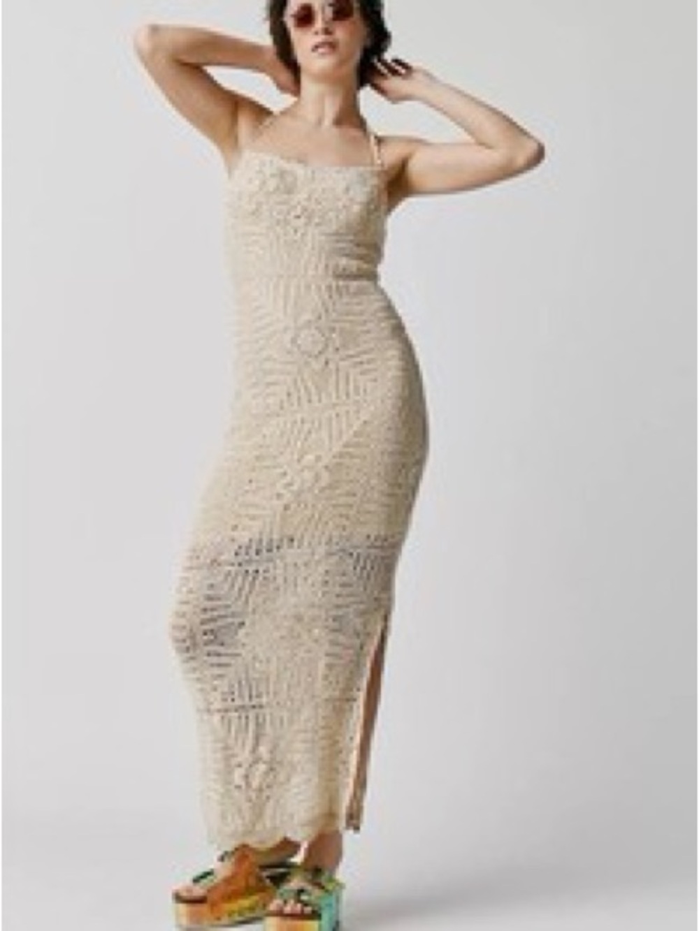 Free People Crochet Maxi Dress in Beige